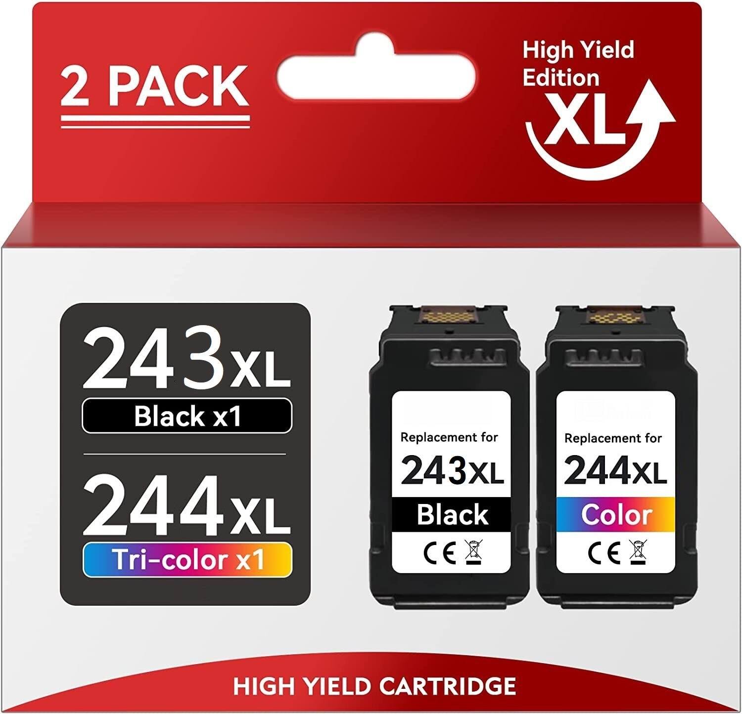 New Compatible Ink Cartridge Replacement for Canon PG-243XL CL244 - 2 Pack