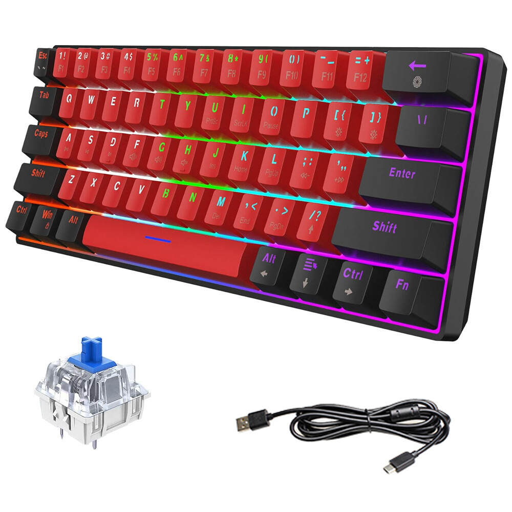 Snpurdiri 60% Wired Gaming Keyboard RGB LED Backlit Small 61 Keys for PC Mac 