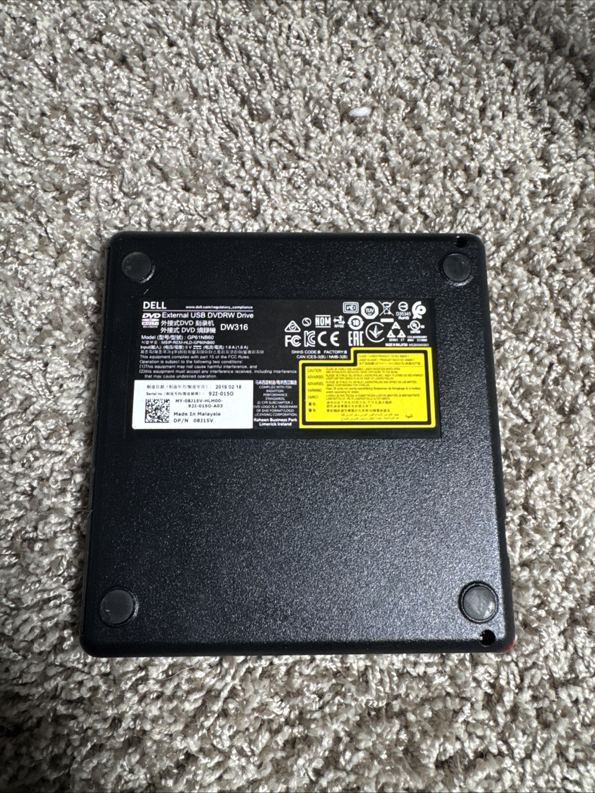 Dell GP61NB60 External USB DVDRW DW316 Multi-Recorder Drive 2021 | No Cord