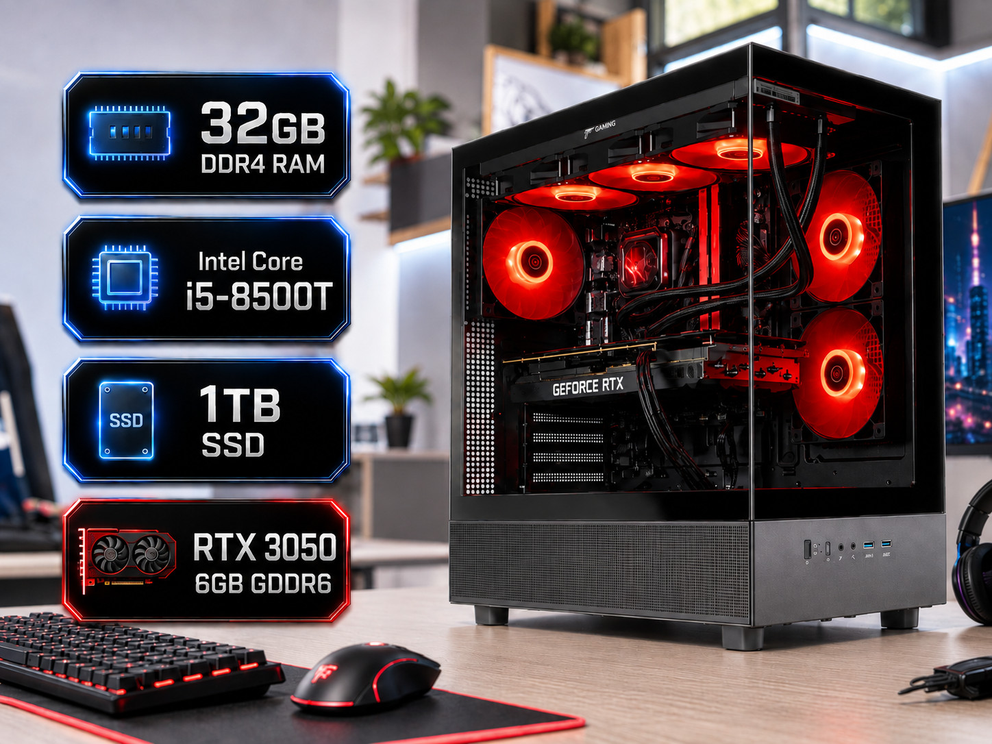 ARGB Desktop PC i5-8500T 32GB RAM 1TB SSD GTX 1060 Win11 W/Office Gaming WIFI