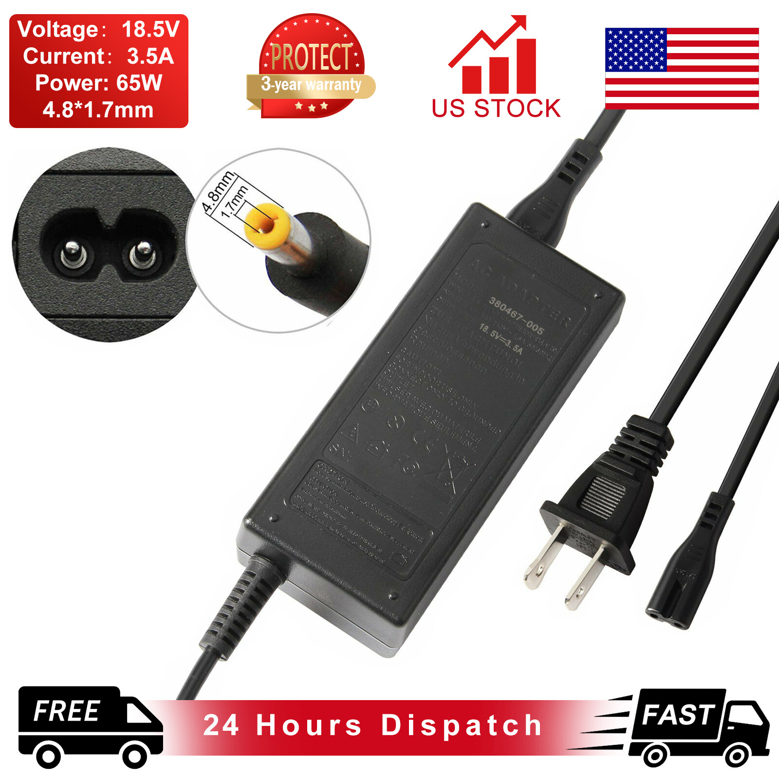 Laptop Adapter For HP Compaq 515 610 Pavilion DV1000 DV1300 Charger 18.5V 3.5A