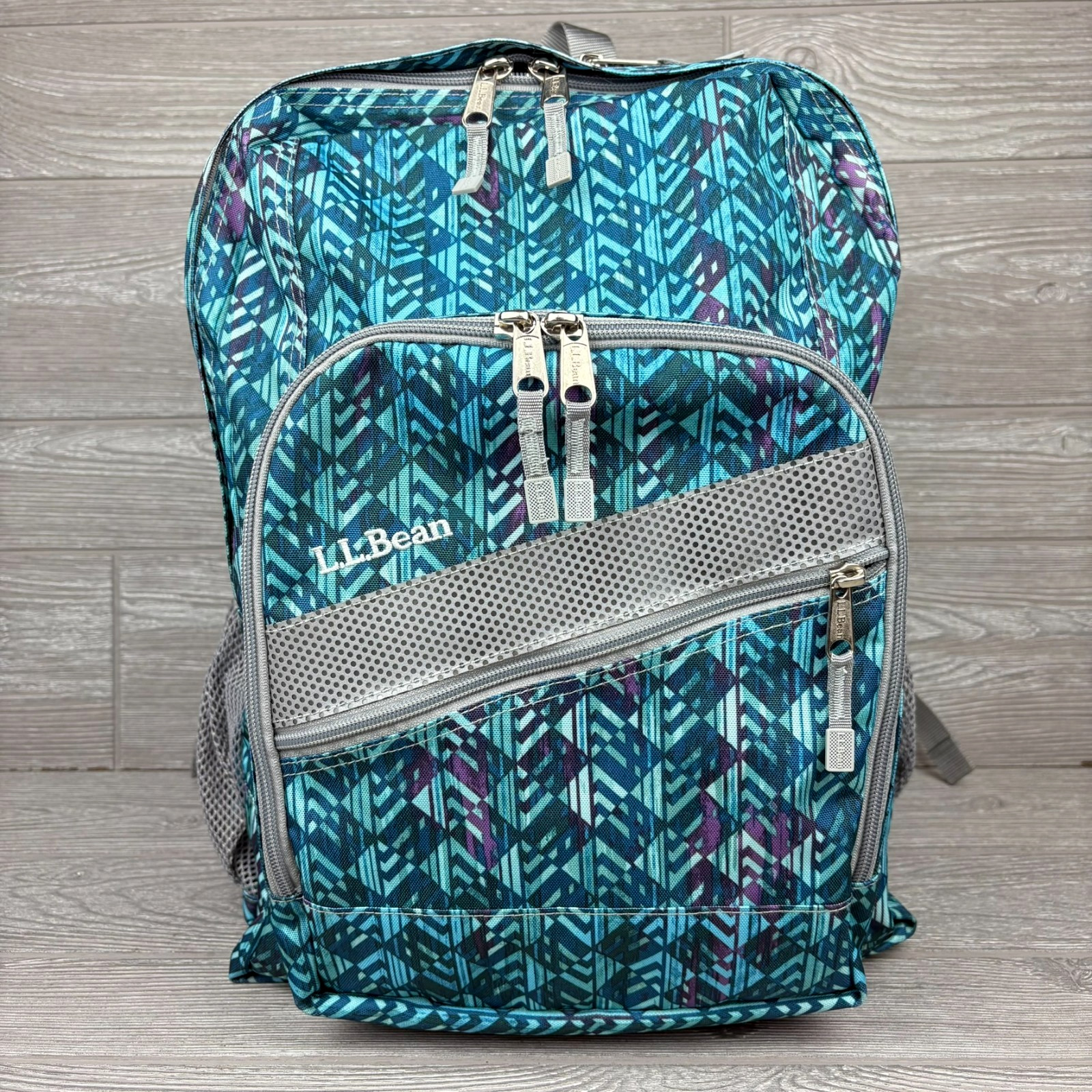 L.L. Bean Deluxe Aztec Backpack Blue/Teal Reflective Laptop Adjustable Straps