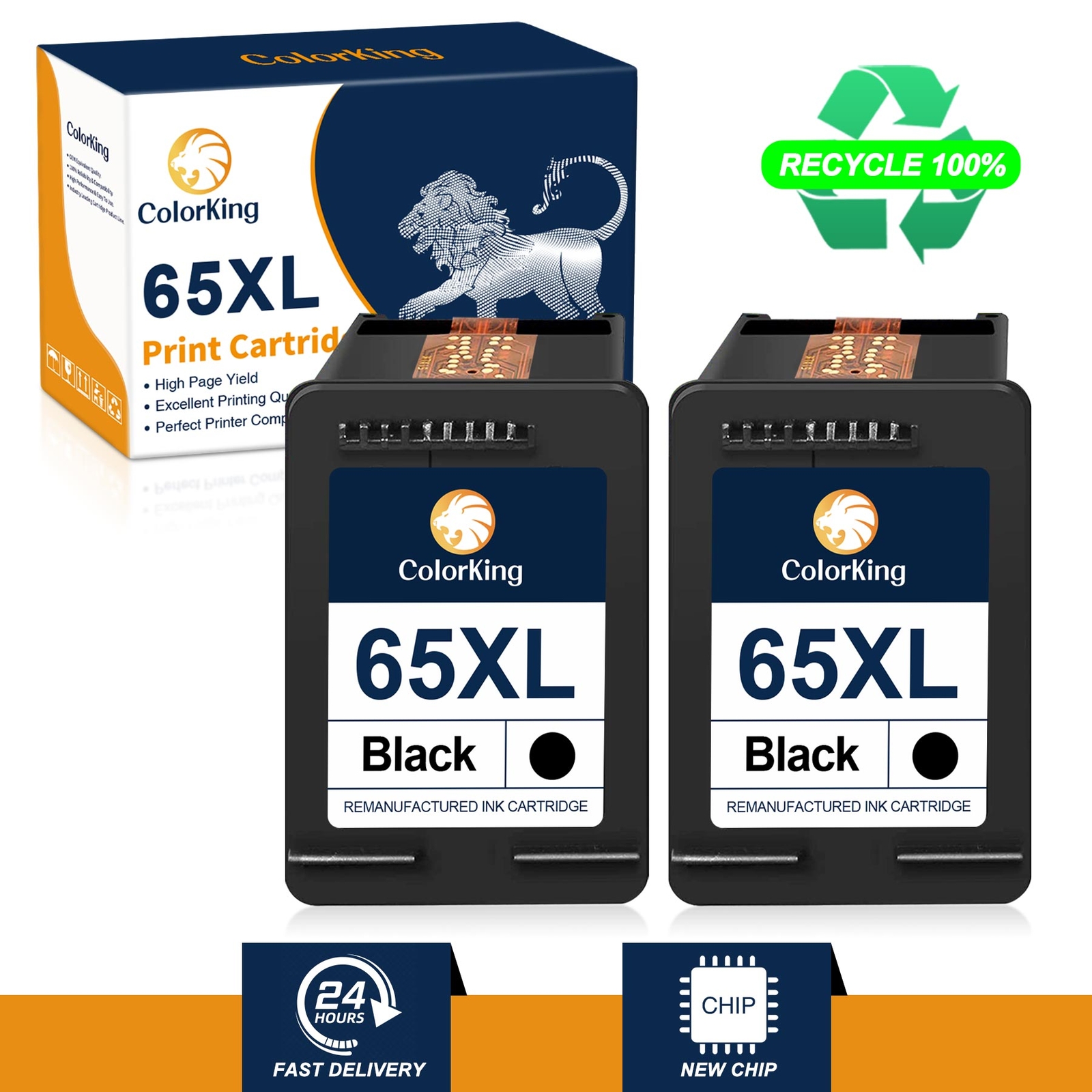 2-PK Black Ink Cartridge for HP 65XL 65 xl Printer ENVY 5052 Deskjet 2622 2680