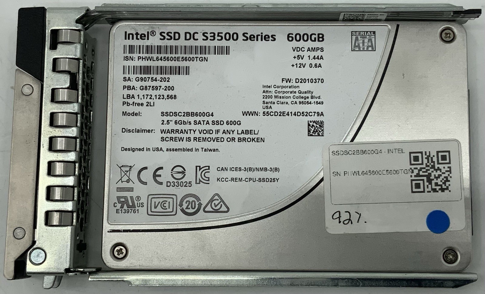 Intel 600GB SATA SSD 2.5" Intel DC S3500 600GB SSD SSDSC2BB600G4 w/ Caddy (92%)