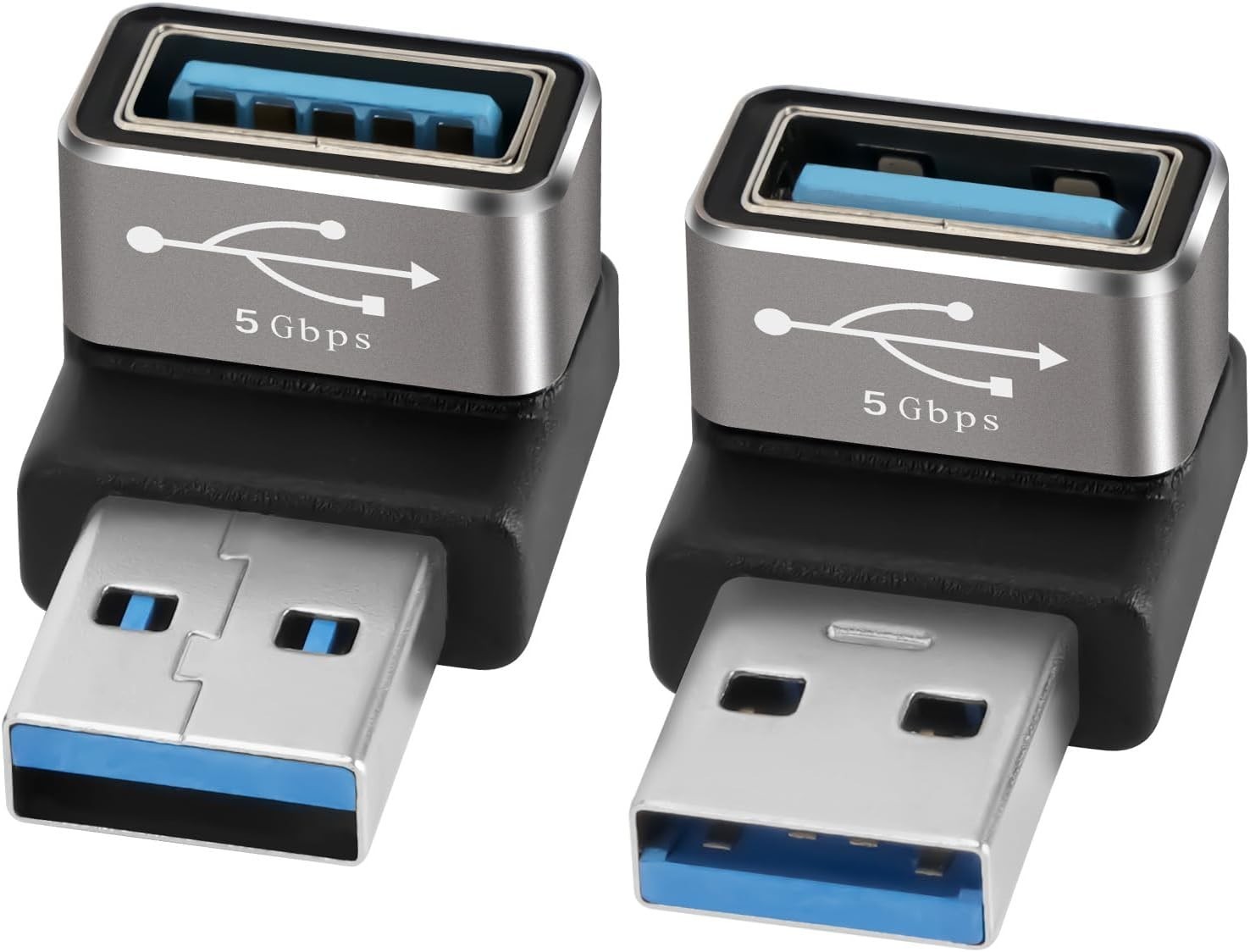 90 Degree USB 3.0 Adapter 2 Pack, (Up and Down) Right Angle USB Type-A Male to F