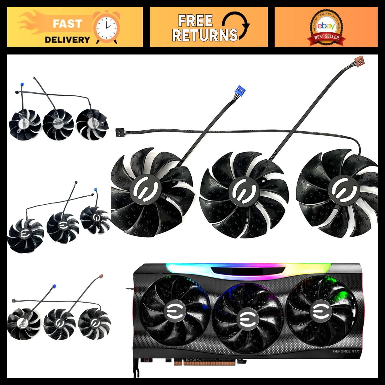 Graphics Card Fan Replacement for RTX 3080 3070 3090 FTW3 - 87MM PLD09220S12H, B