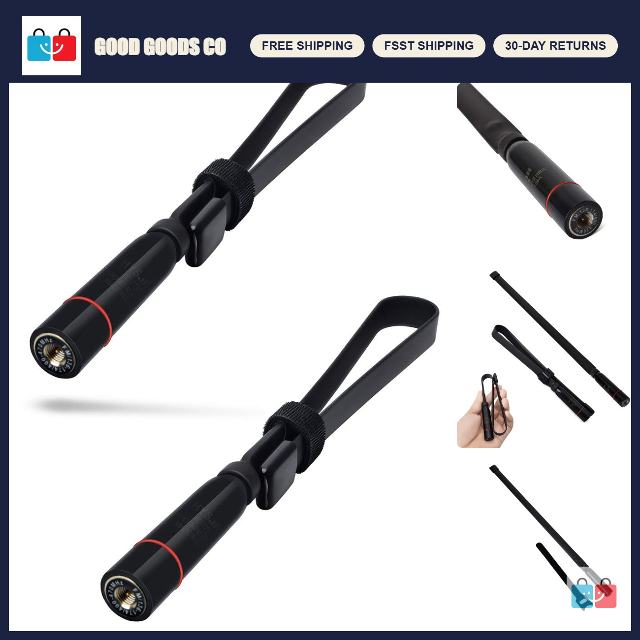 Foldable Dual Band Antenna 15.3" for VHF-UHF Walkie Talkies - 2 Pack, SMA Male