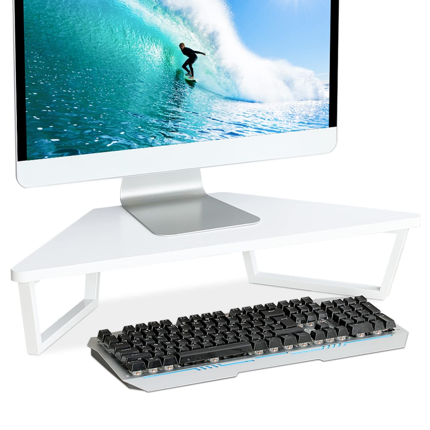 TEAMIX 26 inch White Triangle Monitor Stand Riser, Desktop Corner Shelf