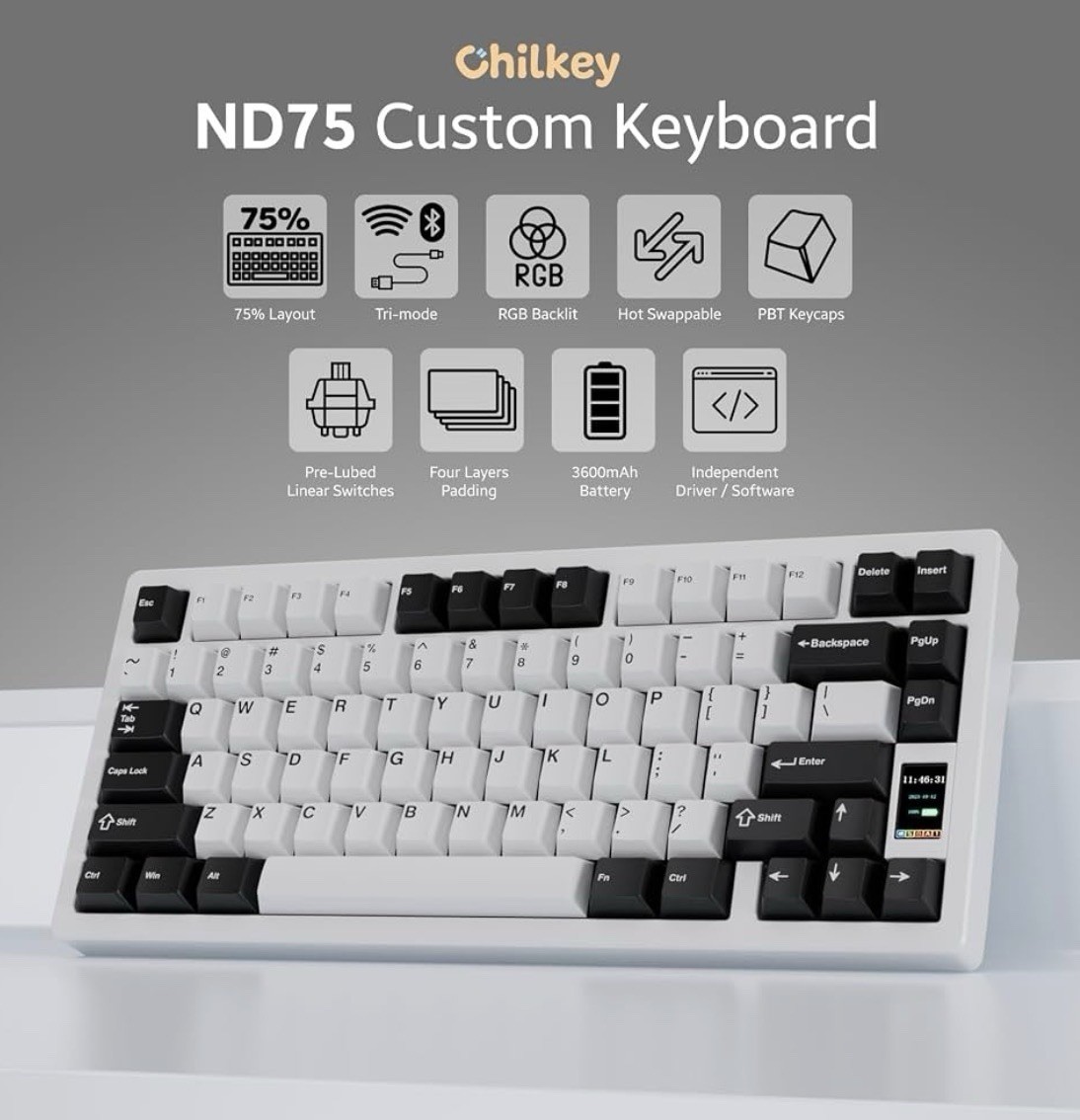 Chilkey ND75 LP 75% Aluminum Wireless Mechanical Keyboard - Elegant Beige/Gold