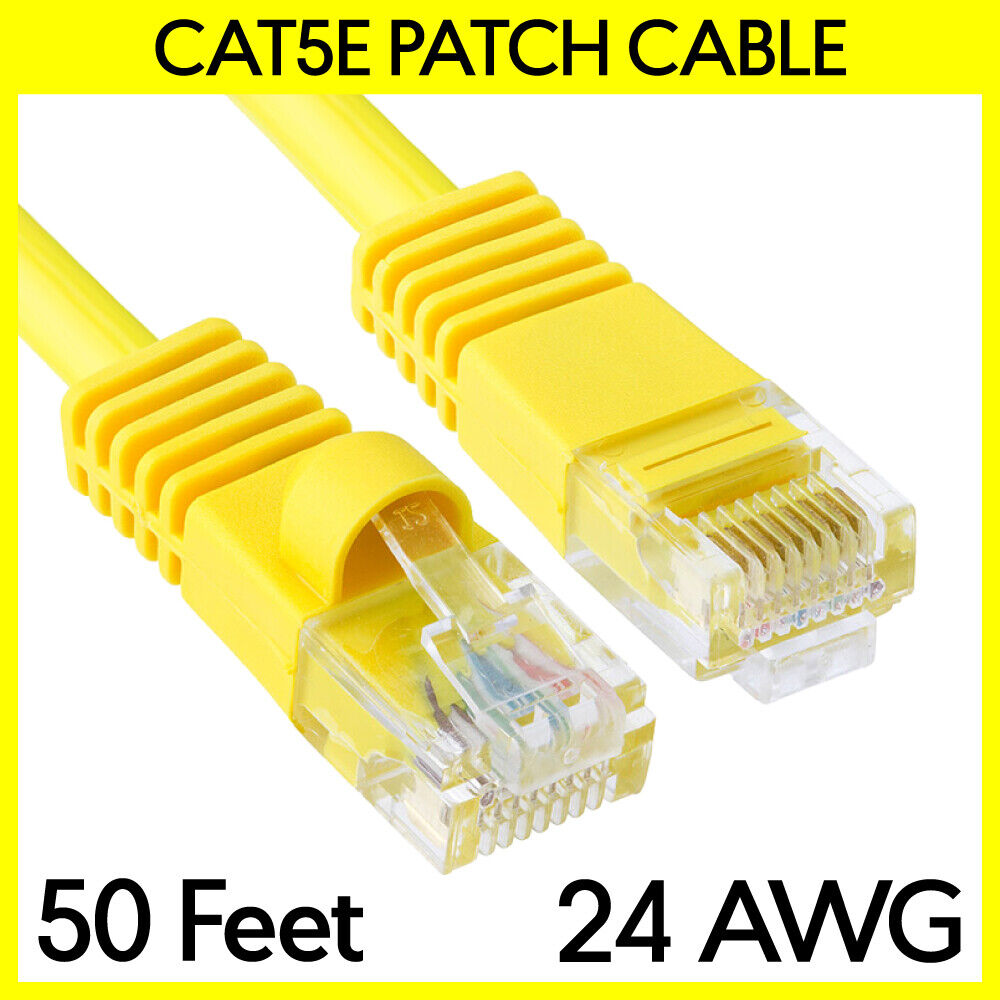 50FT Cat5e Patch Cord Yellow Cat 5e Ethernet Cable RJ45 Internet NAS Modem Cord