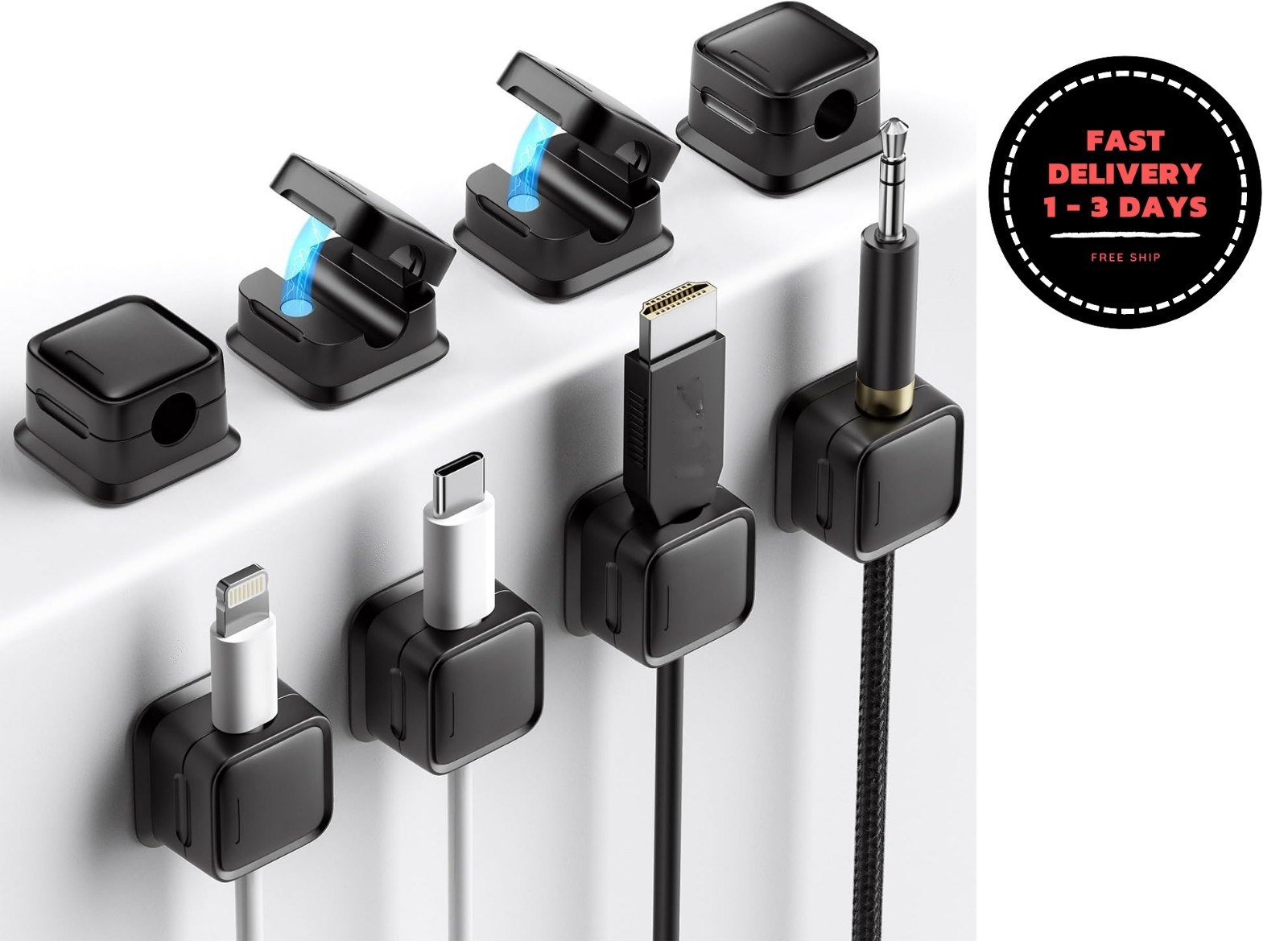 Organizador de cables Costop (8 unidades), adhesivo fuerte, magnético.