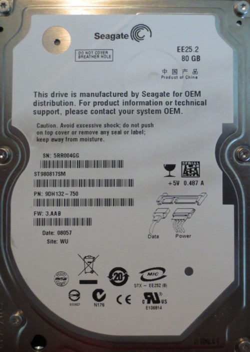 ST980817SM 9DH132-750 FW:3.AAB WU 80gb Sata Laptop Drive