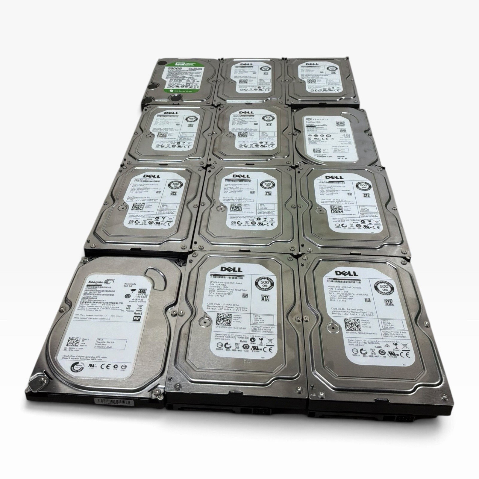 Lot of 12 500GB 3.5” SATA HDD Dell WD Seagate Mixed Models 100% Health