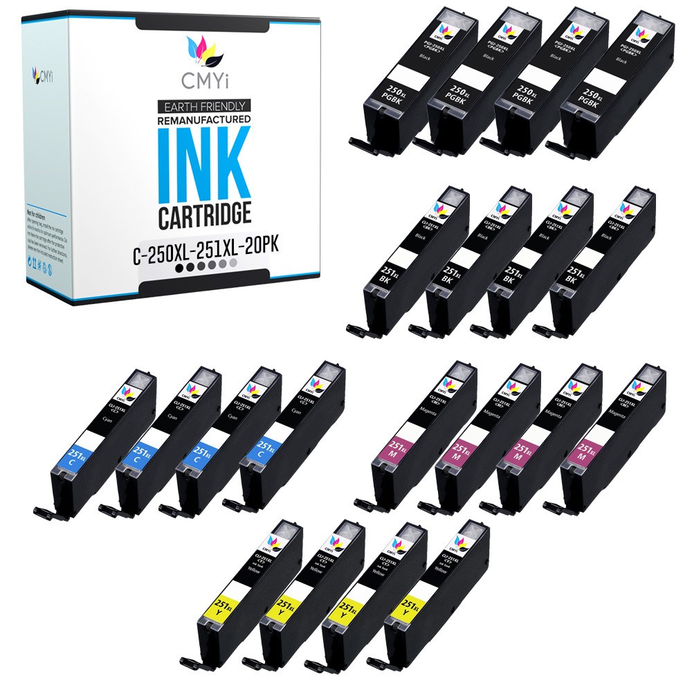 CMYi 20PK PGI-250 XL CLI-251 XL Ink for Canon PIXMA iP8720 MG6320 MG6620 MX722