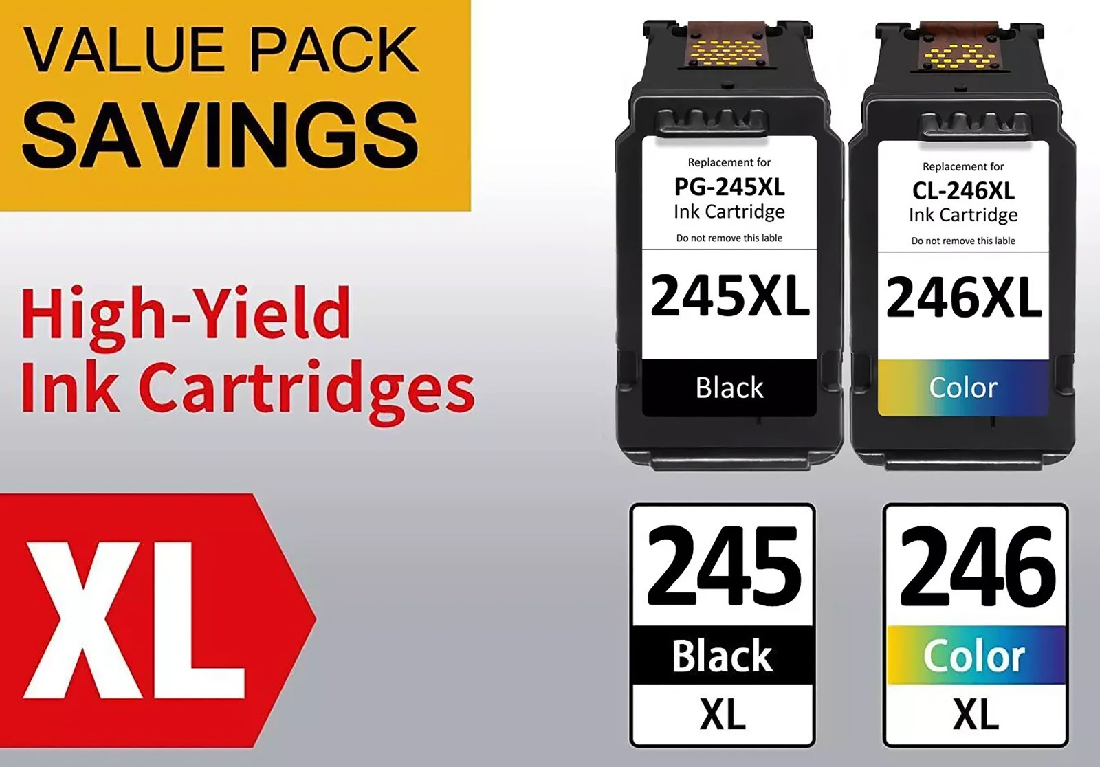 245XL and 246XL Ink Cartridge Replacement for Canon PG-245XL & CL-246XL, 2 Pack