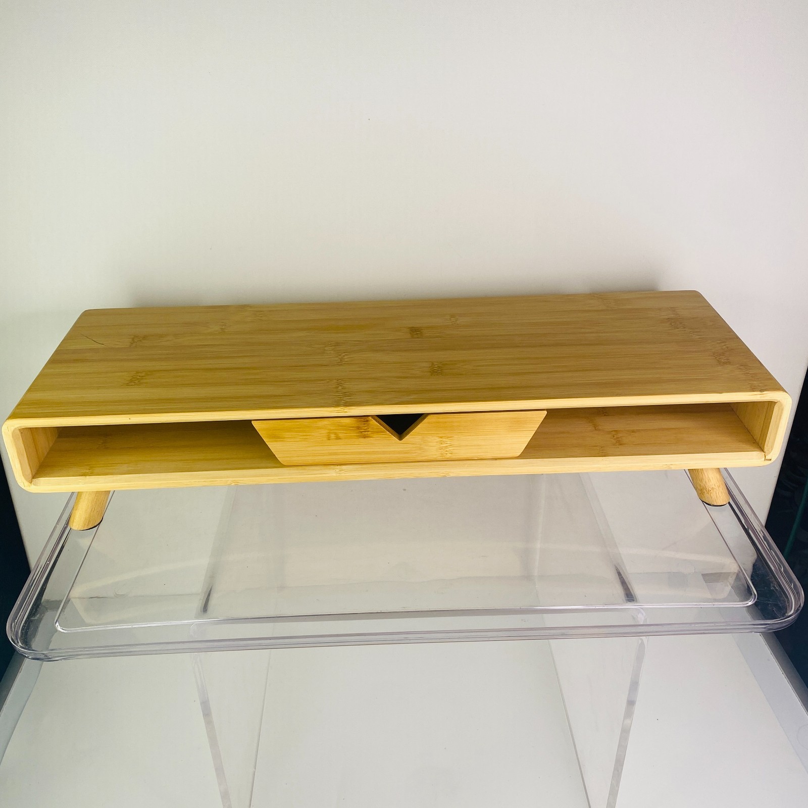 24" Bamboo Monitor Stand & Back Baffle Drawer Desktop Stand Riser 4.5" Height