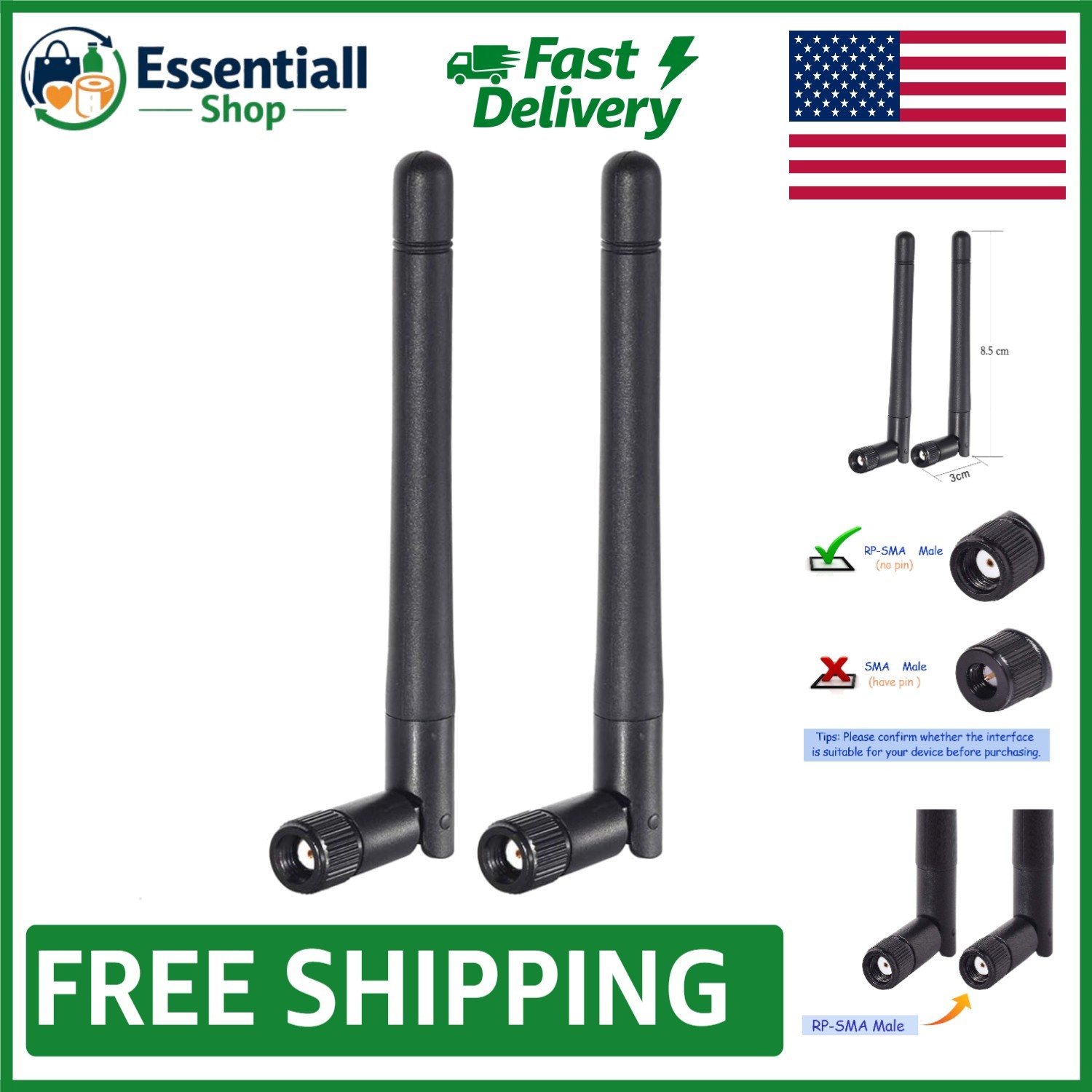 Enhance Your WiFi with 3dBi RP-SMA Male Antenna 2-Pack for Various Devices
