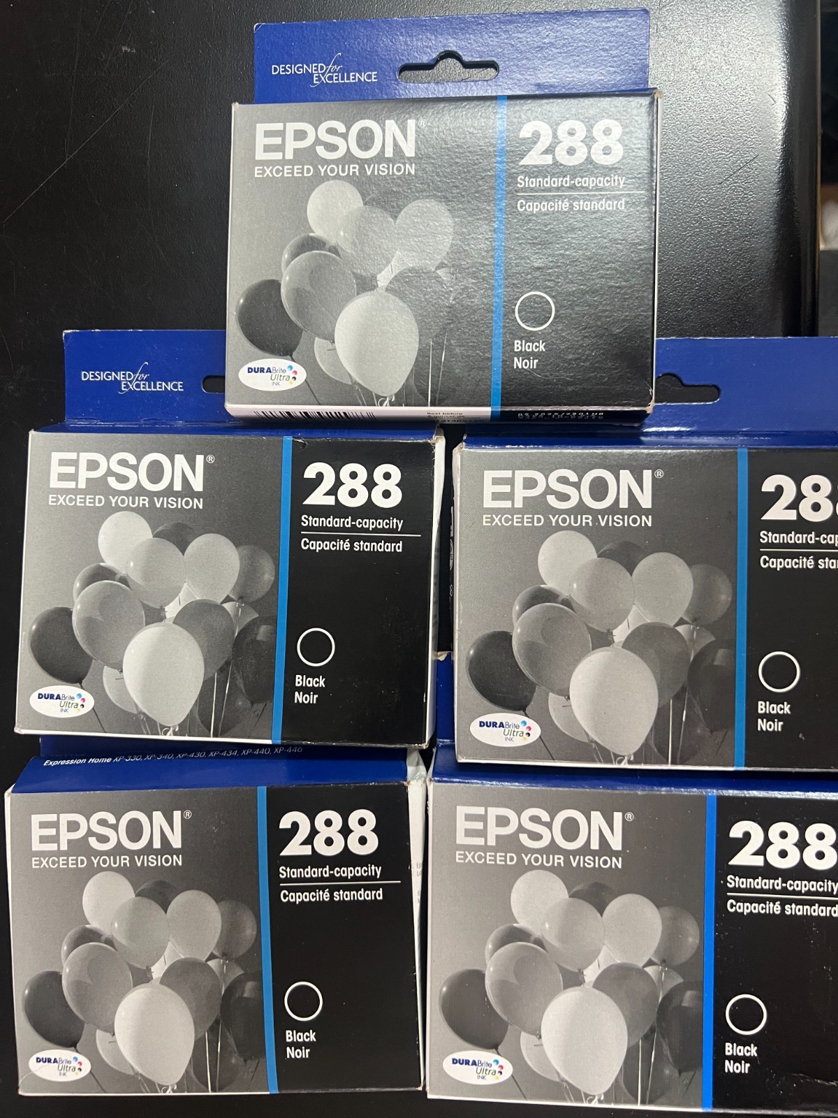 LOT of 5  EPSON 288 INK BLACK T288 EXPRESSION XP-330 340 XP-430 440  2983/5OB