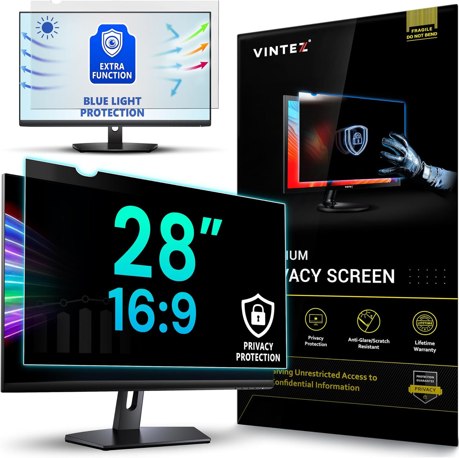 Computer Monitor Privacy Screen 28 Inch Anti Glare Blue Light Filter for Laptop