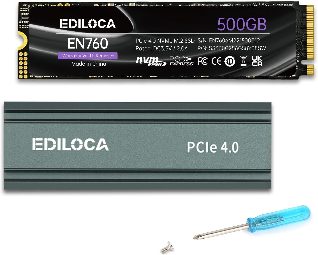 500GB M2 NVME SSD with Heatsink - PCIe Gen4.0 NVMe M.2 2280 3D NAND TLC