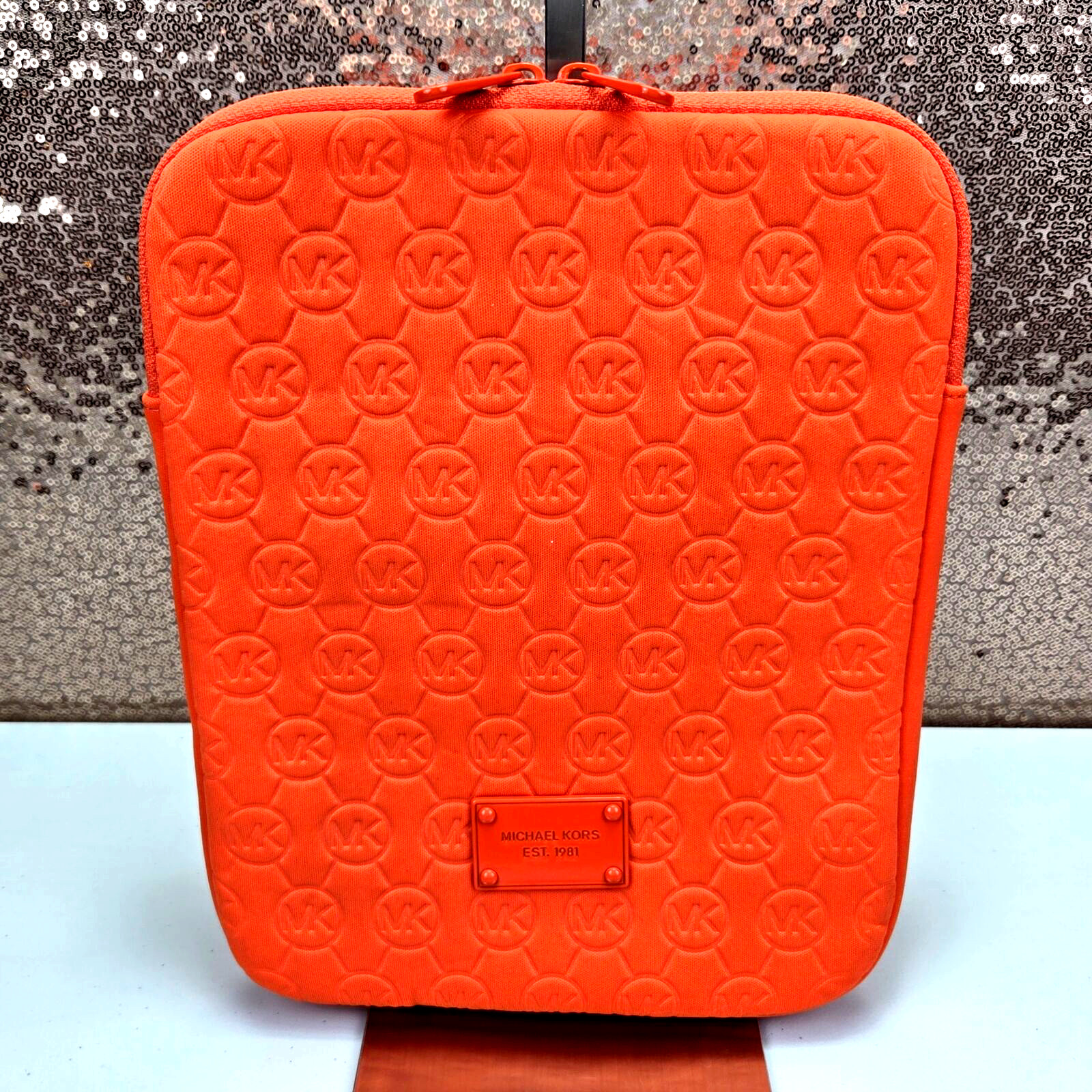 Michael Kors Neoprene Tablet E-reader IPad Sleeve Cover Pouch 8"x10" Orange Zip