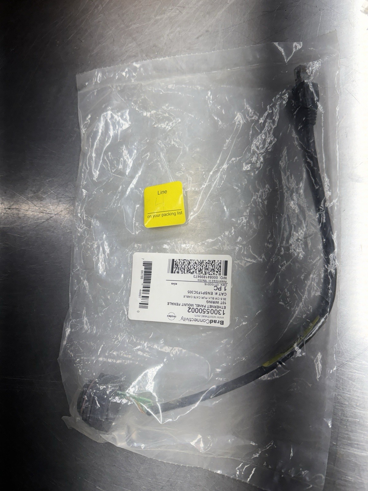 NEW Molex 1300550002 Brad Connectivity Panel Mount Ethernet Cable 10", RJ45