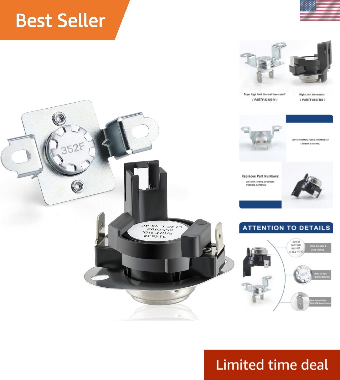 High-Quality Dryer Thermal Cut Off Kit - Restores Safe Functionality in 1.44 Oz
