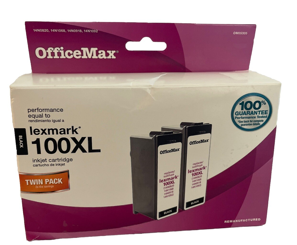 OfficeMax Black Ink Cartridges Lexmark 100XL Twin Pack 14N0820