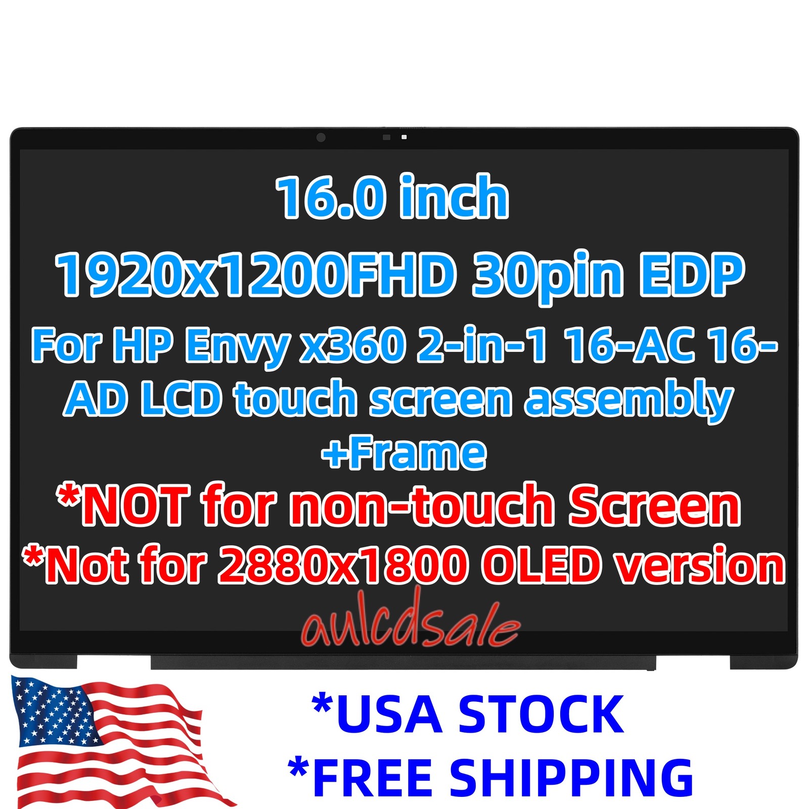 N86624-001 For HP Envy x360 2-in-1 16-ac 16-ac000 LCD Touch Screen Replacement