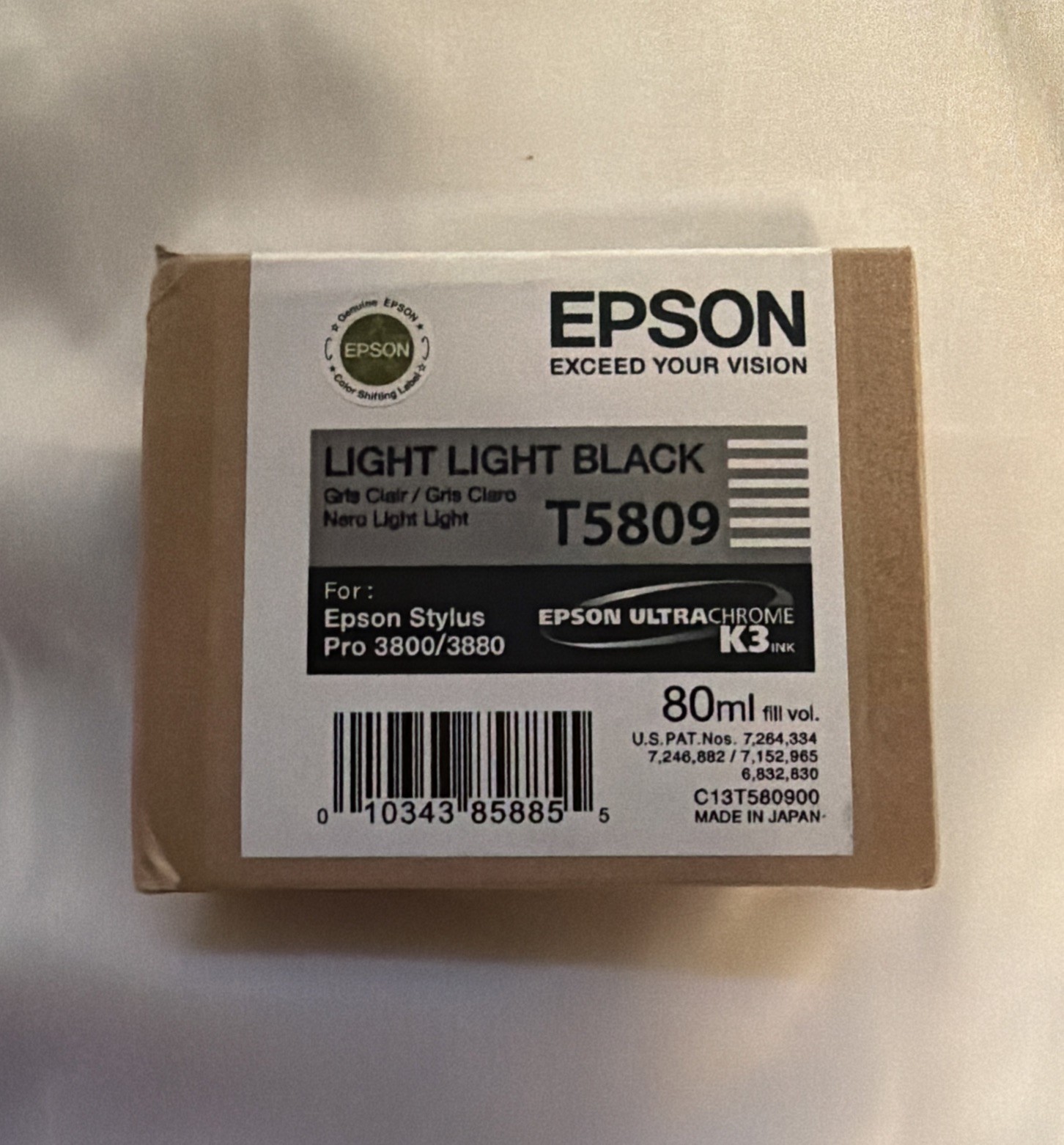Genuine Epson T5809 Pro 3800 3880 Light Light Black Ink T580900