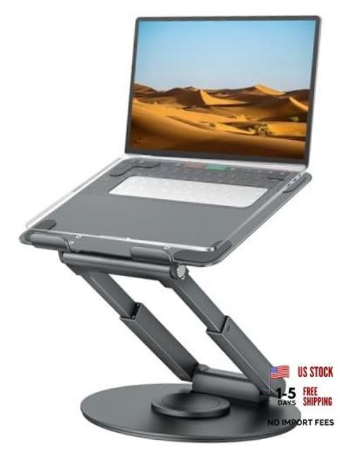 Telescopic Laptop Stand for Desk with 360° Swivel Base, Sit to Stand, Gray