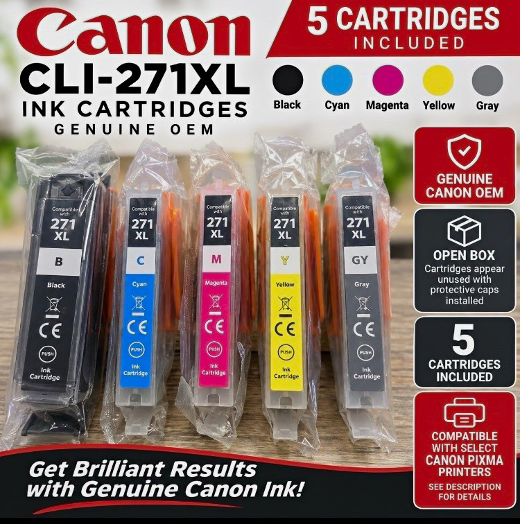 Canon CLI-271XL Genuine/Original Inkjet Ink Cartridge 5-Pack BK C M Y GY