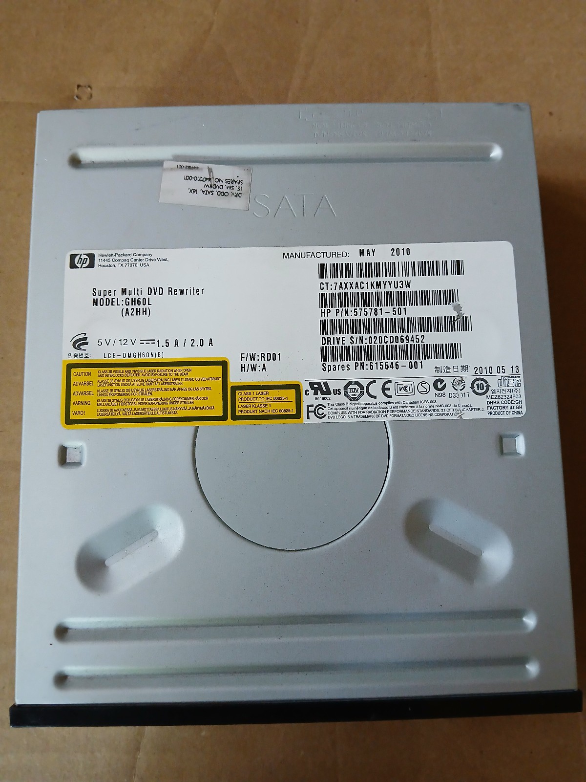 HP Super Multi DVD Rewriter GH60L(A2HH) CD DVD LightScribe Drive 2010