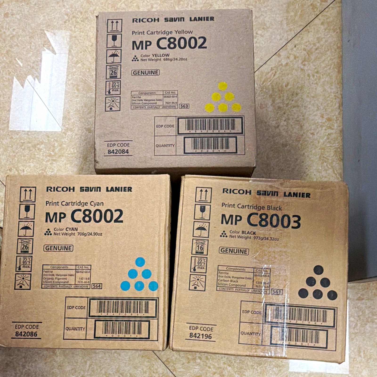 Ricoh Savin Lanier MP C8002Yellow, C8002Cyan C8003 black Genuine Toner ,total 3