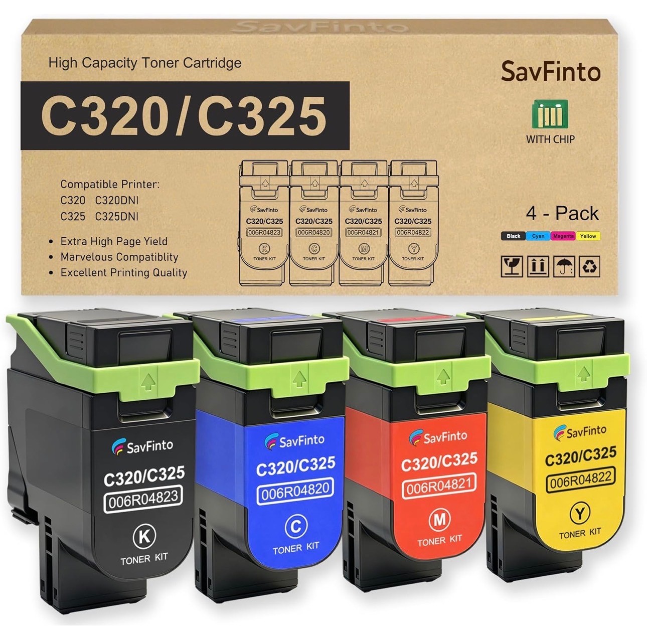 C320 C325 Toner Cartridge for Xerox C325DNI C320DNI Printer (4-Pack) BCMY