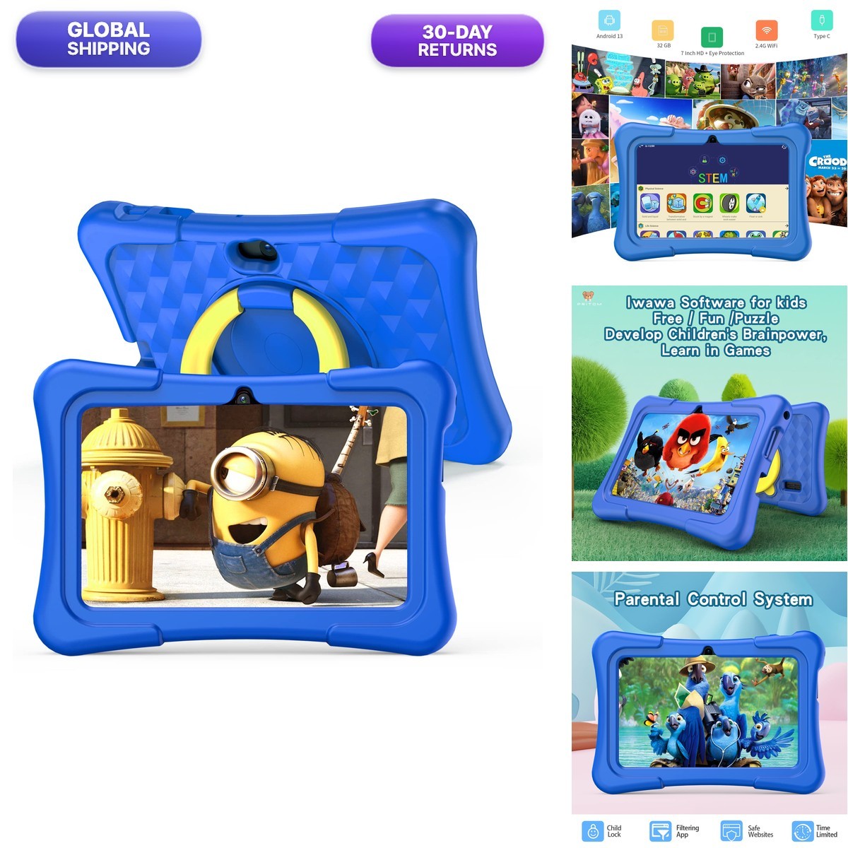PRITOM K7 7 inch Kids Tablet 32GB Blue