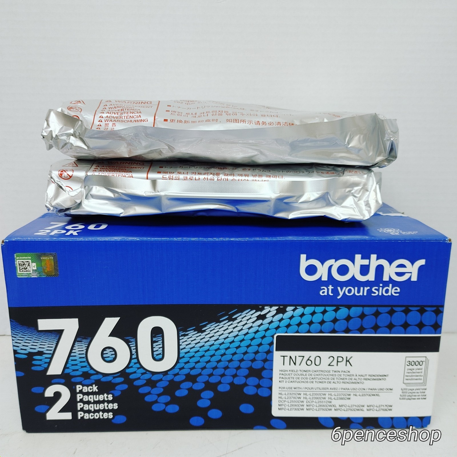 Sealed in OB-Brother TN760 High Yield Black Toner Cartridge 2-Pack