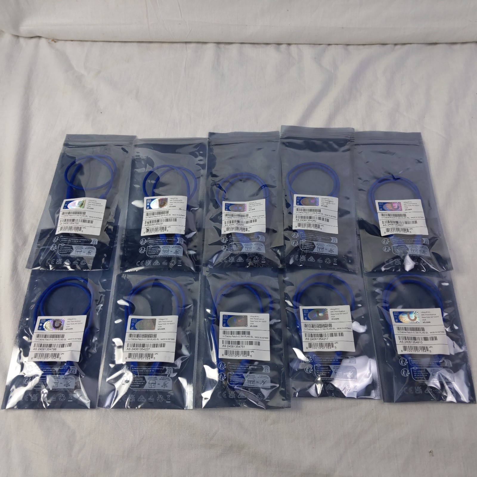 10x Ubiquiti UniFi Patch Cable Length .3m Blue Ultra-thin patch cable with GbE