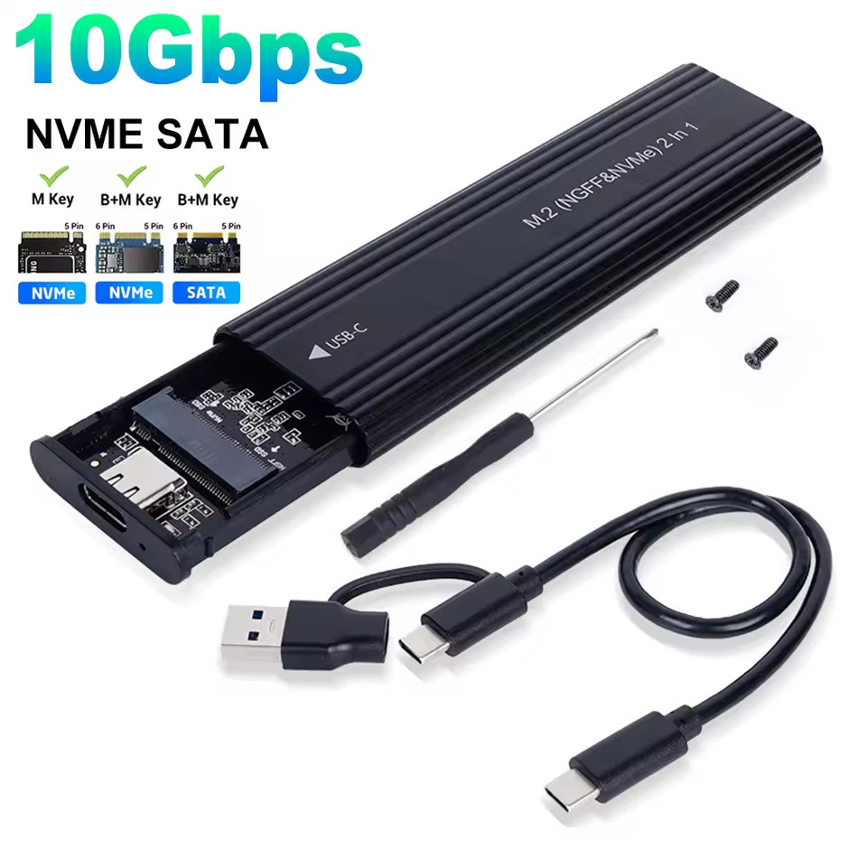M.2 NVMe SATA SSD Enclosure USB Type-C Adapter Case 10Gbps for 2230-2280