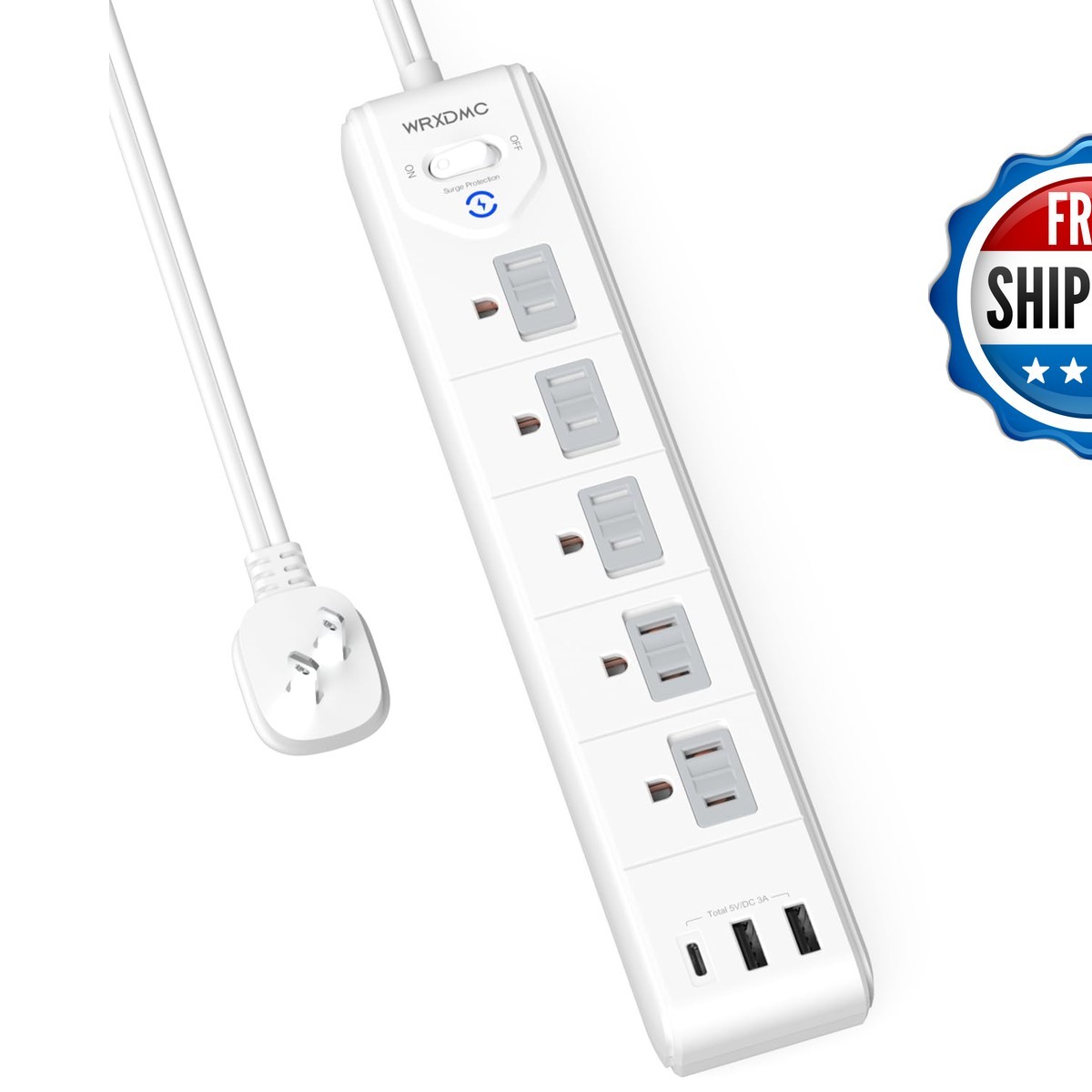 WRXDMC 2 Prong to 3 Prong Outlet Adapter 5ft Cord