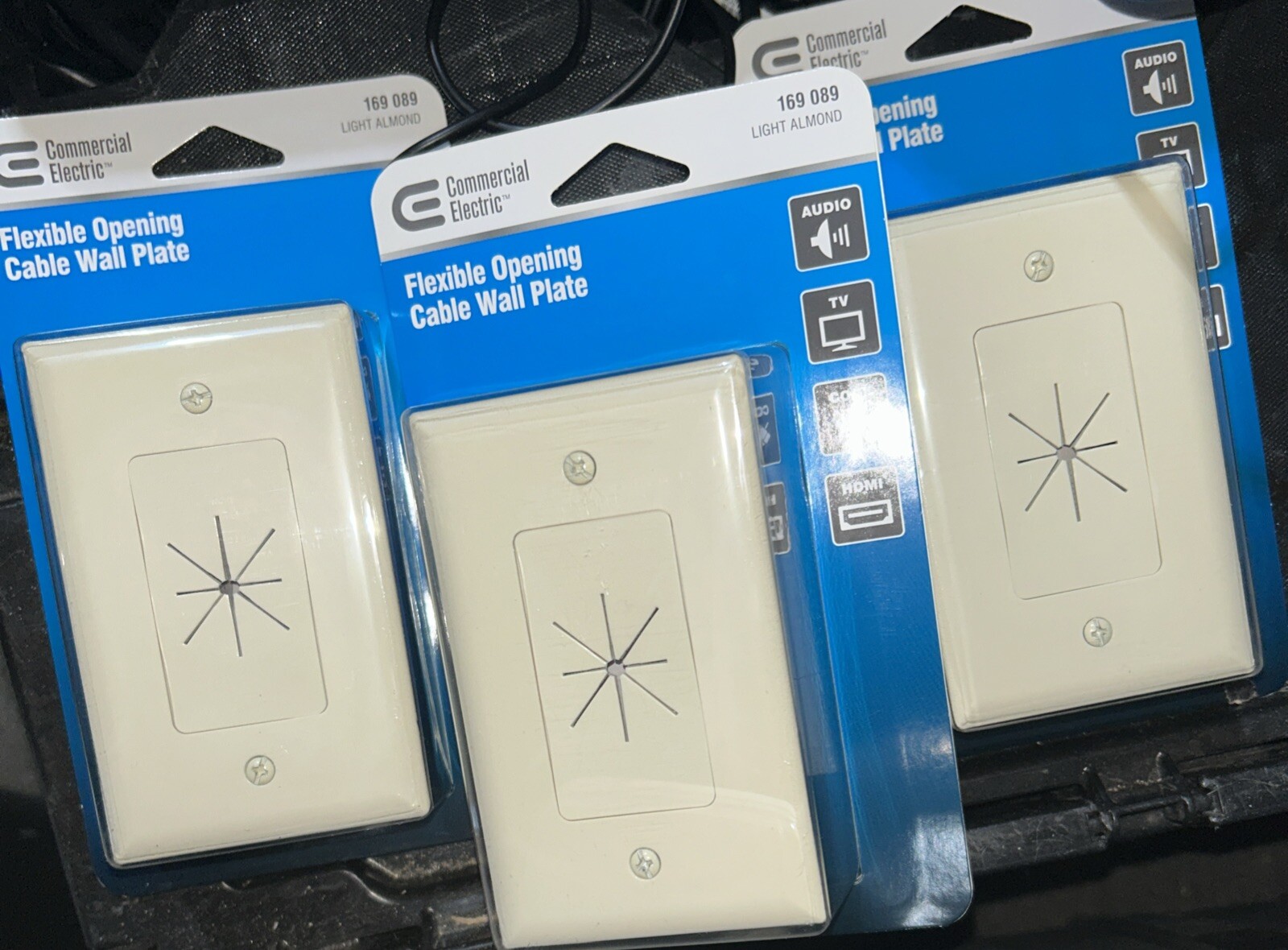 3 New Commercial Electric CE Tech Flexible Opening Cable Wall Plate light almond