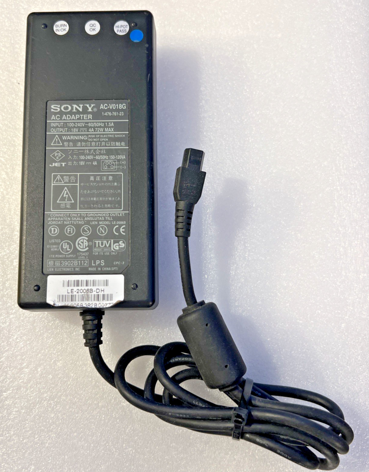 Sony AC Adapter AC-V018G 18V 4A 72W R