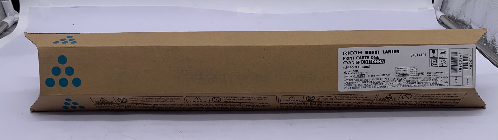 Genuine Ricoh 820024 High Yield Cyan Toner Cartridge (15K Yield), OEM