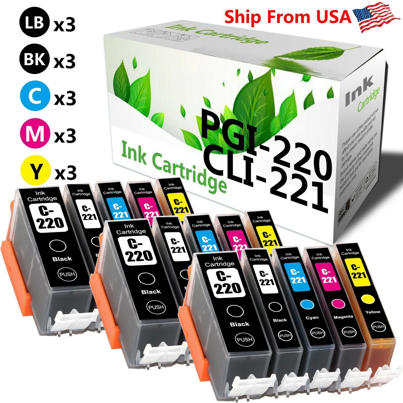 15Pack PGI 220/CLI 221 w/Chip Ink Cartridges for PIXMA MP620 MP640R Printer