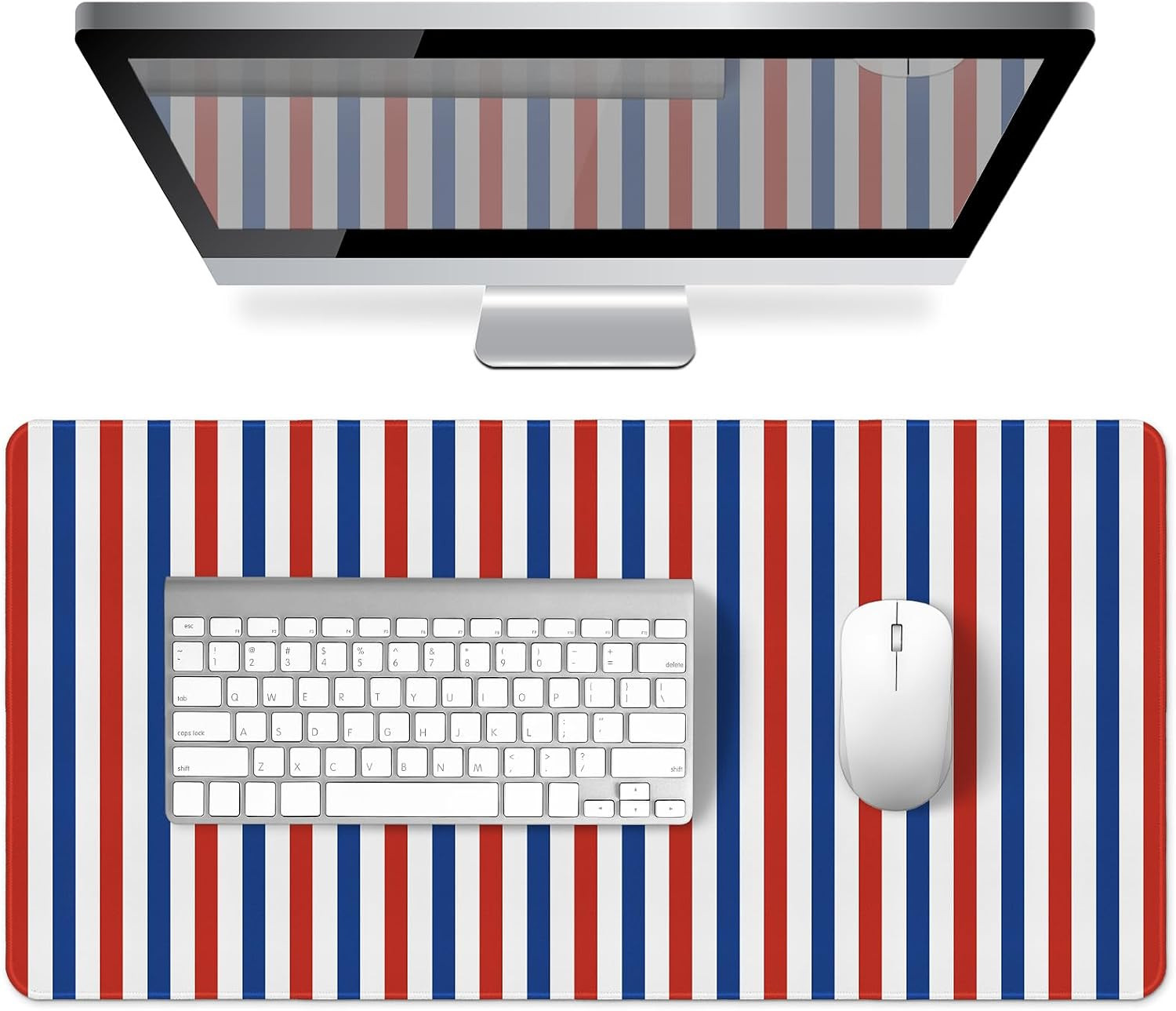 Red and Blue Striped Desk Mat Large Mouse Pad Cute Desk Pad Keyboard Mat | Kawai