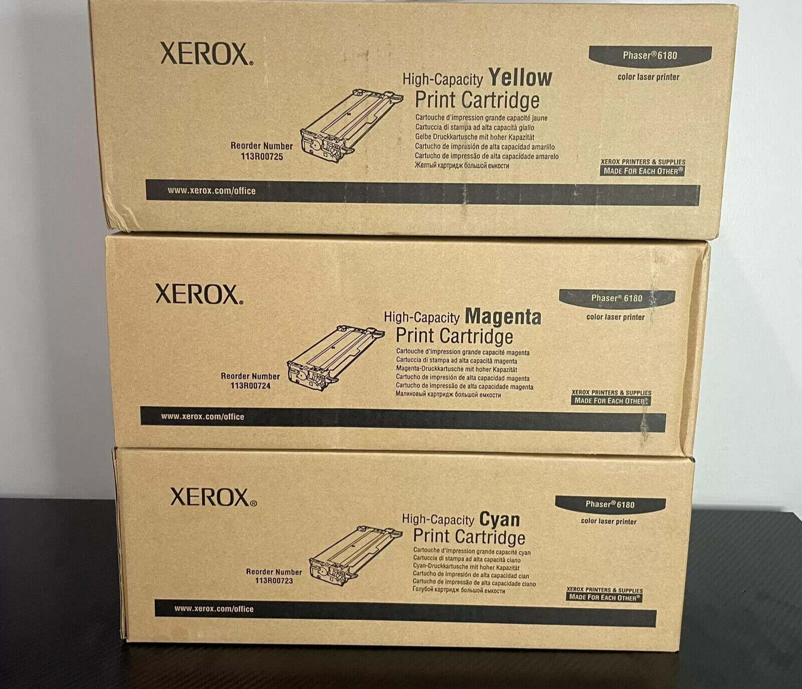 Xerox 113R00723 ,24,25 High Yield Toner Cartridge Set of 3 YCM Phaser 6180 New