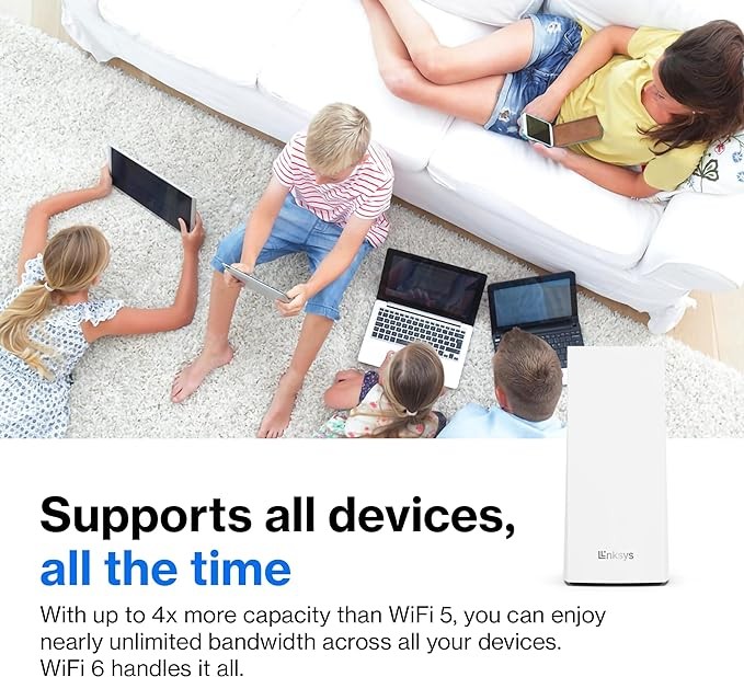 Linksys MX4200 Mesh WiFi Router - AX4200 WiFi 6 Router - Velop Tri-Band -  White