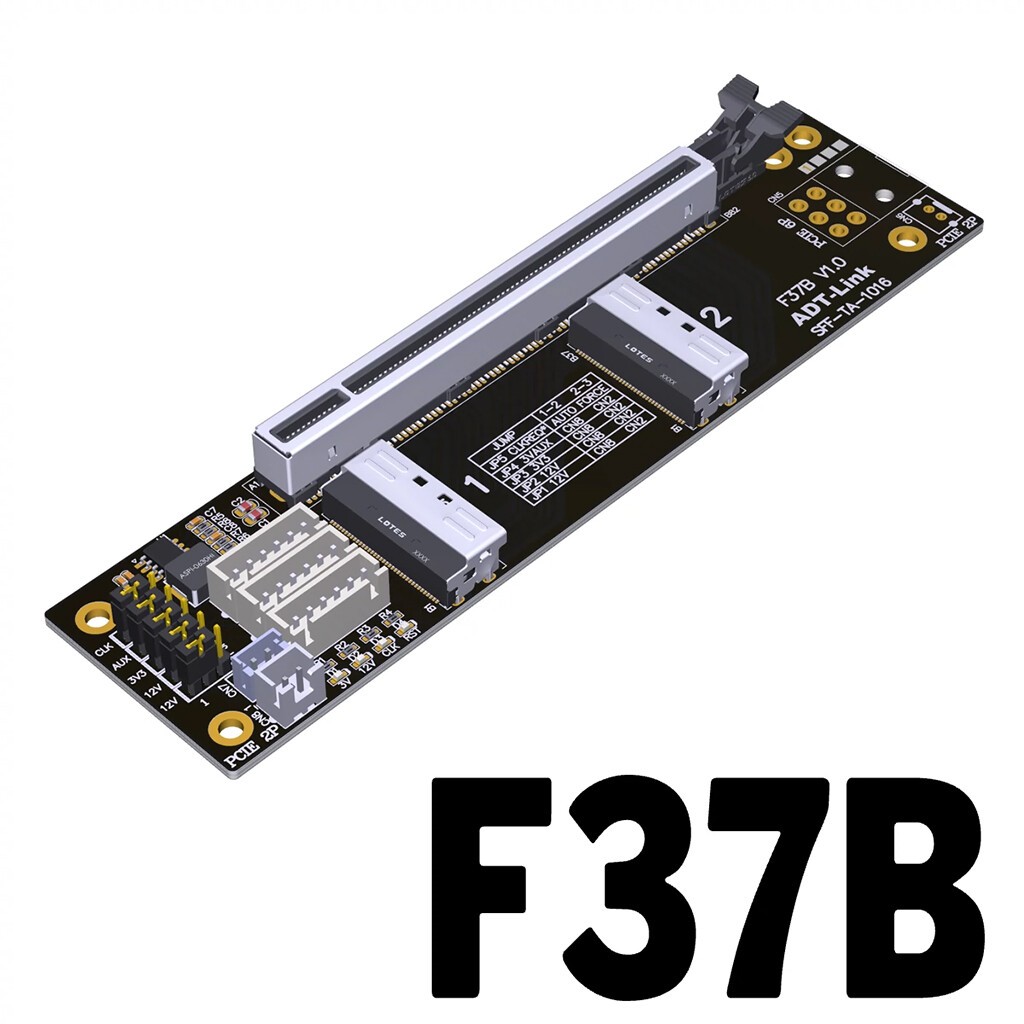 ADT-Link PCIe 4.0 x16 MCIO Card Riser Cable GEN4 to 1-to-2 X8 Card SFF-TA-1016
