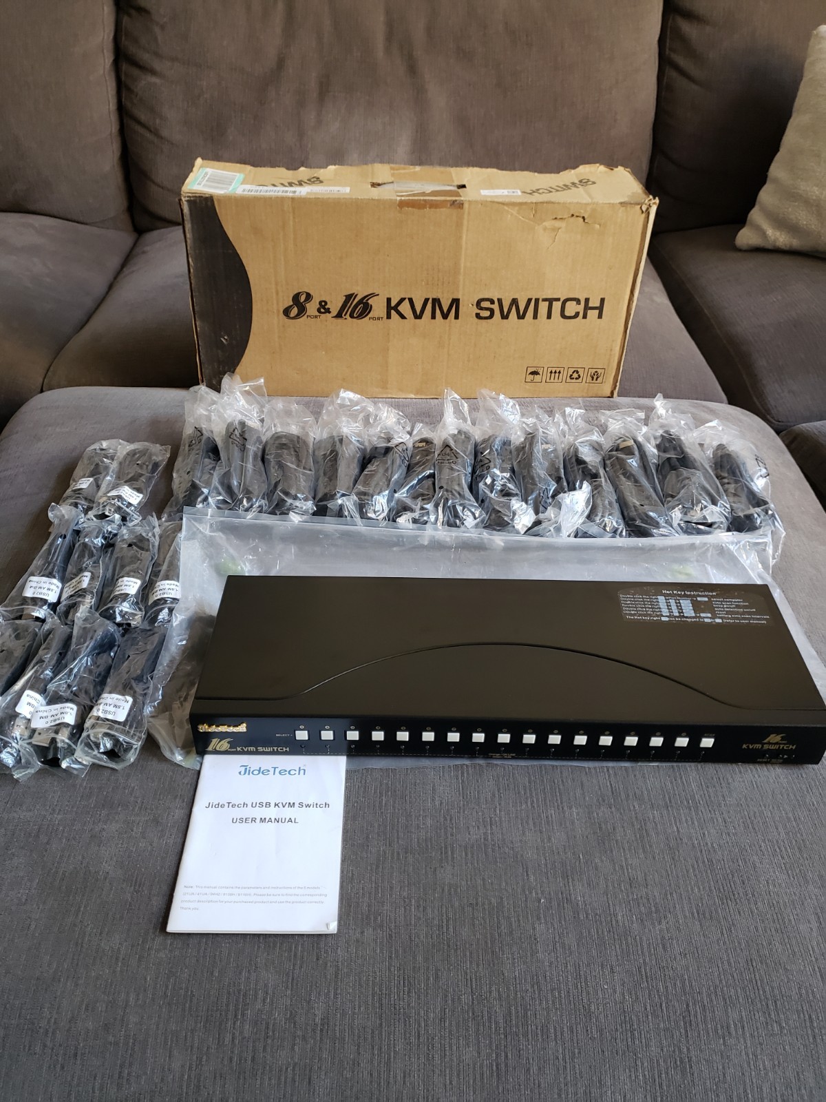 JideTech CKL-9116H-1 16 KVM Switch USB Auto HDMI CABLES Open Box - No  Adapter 