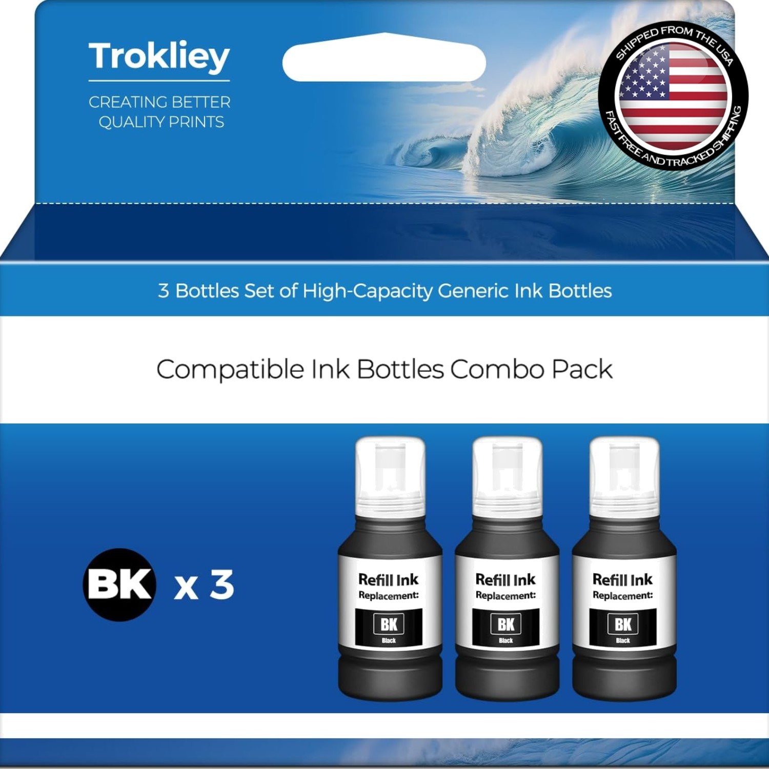 Professional Quality Black Ink Refill Bottles for Multiple ET Models - 3 Bottles